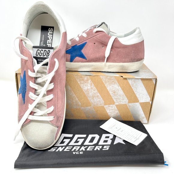 Golden Goose Superstar Sneakers Pink Suede Blue Star Size 39 US 9 - Picture 6 of 10